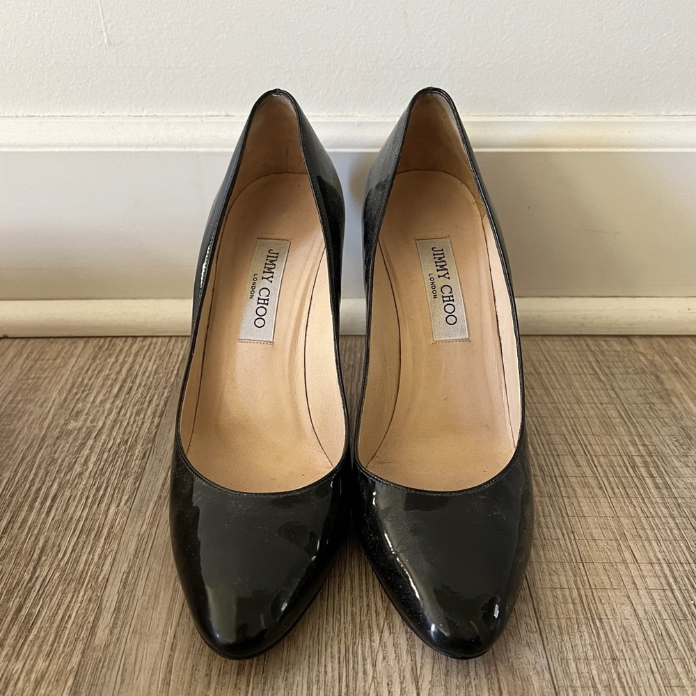 Jimmy Choo Gilbert Patent Black Pumps 41 85mm - Picture 2 of 4